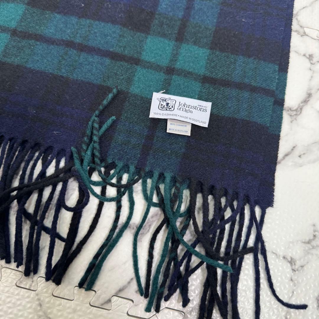 ジョンストンズ　大判ストール　カシミヤ100% ブラックウォッチ　チェック柄