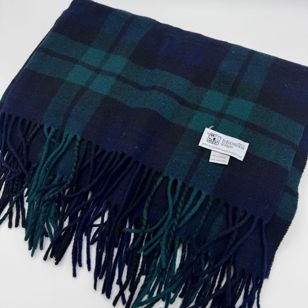 ジョンストンズ　大判ストール　カシミヤ100% ブラックウォッチ　チェック柄