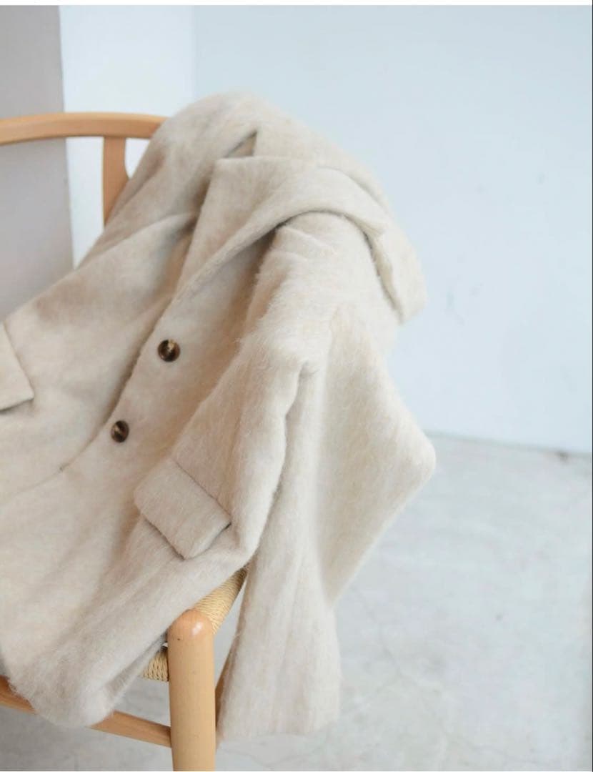 モヘアシャギージャケットコート　ベージュ　ベースメント