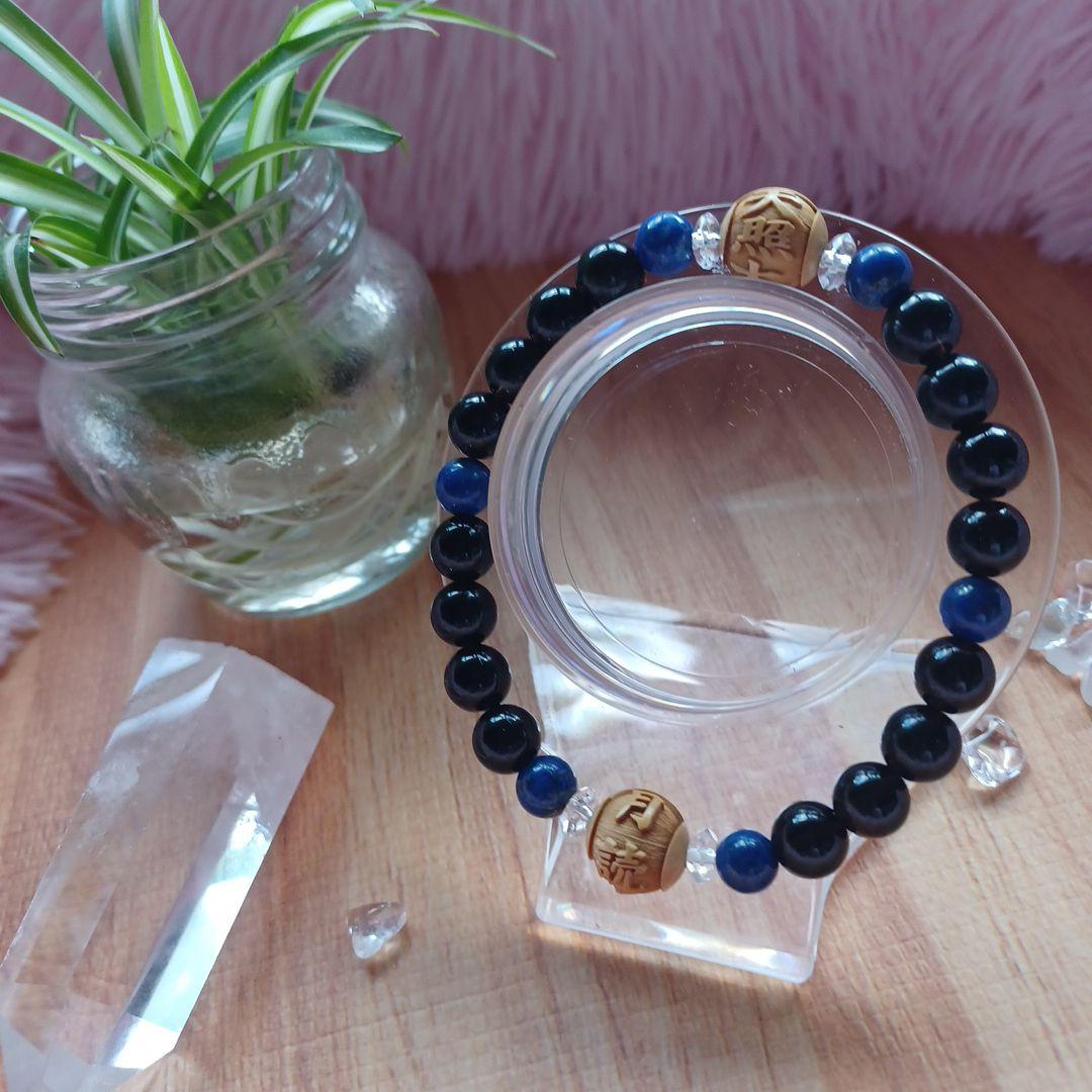 天然石お守りブレスレット 天照大御神様×月読命様モリオン(黒水晶)