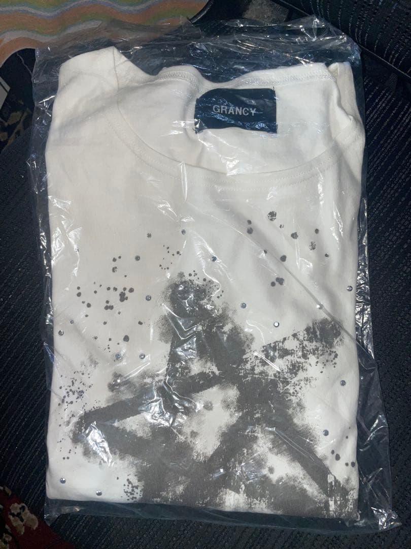 Grancy ラインストーンデザイン グラフィックダメージ ロンT 白 Mサイズ