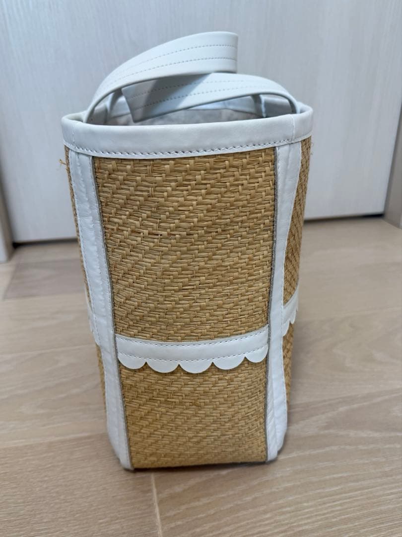 LUDLOW ラドロー スカラップ ラフィア トートバッグM 白