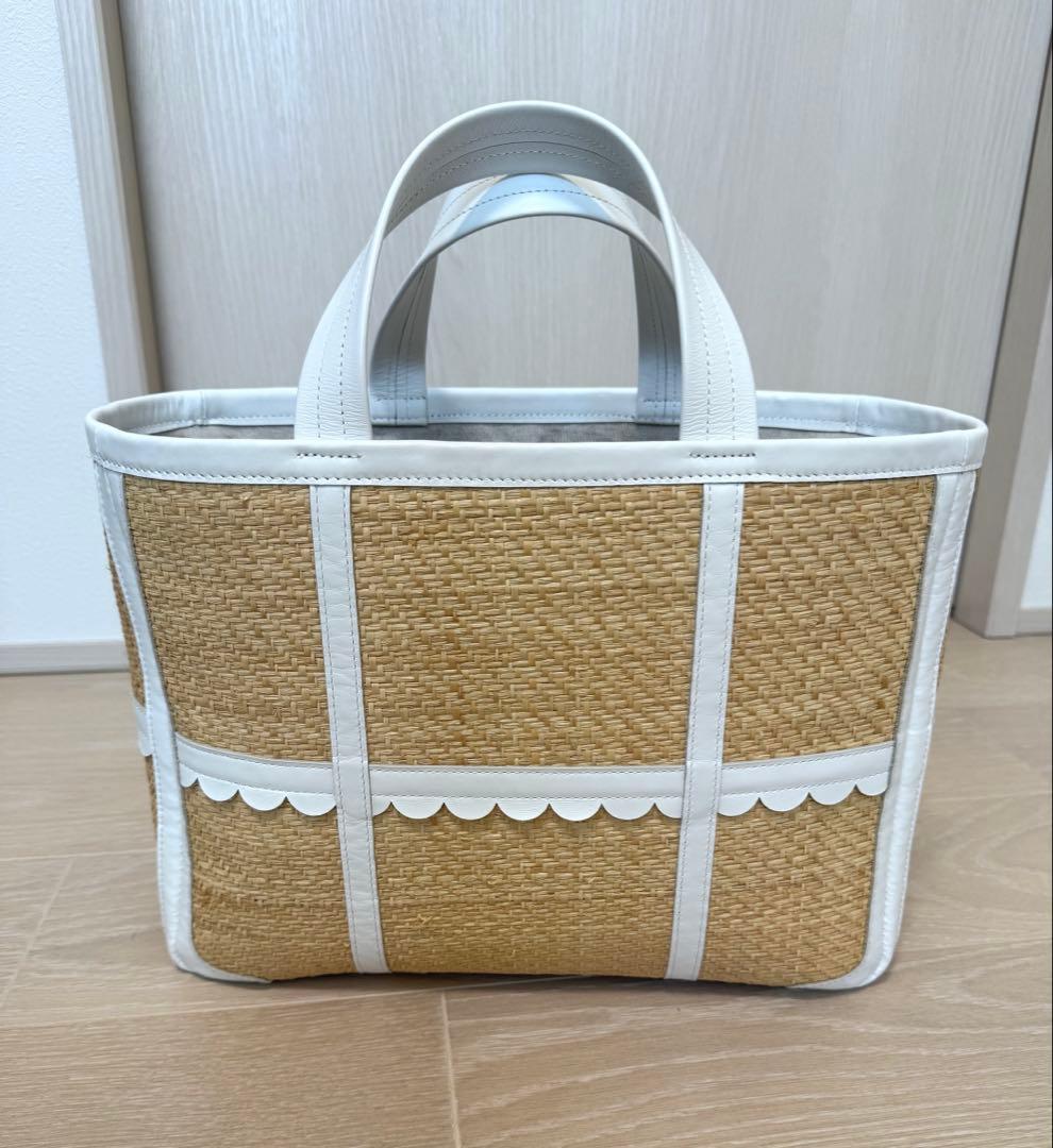 LUDLOW ラドロー スカラップ ラフィア トートバッグM 白