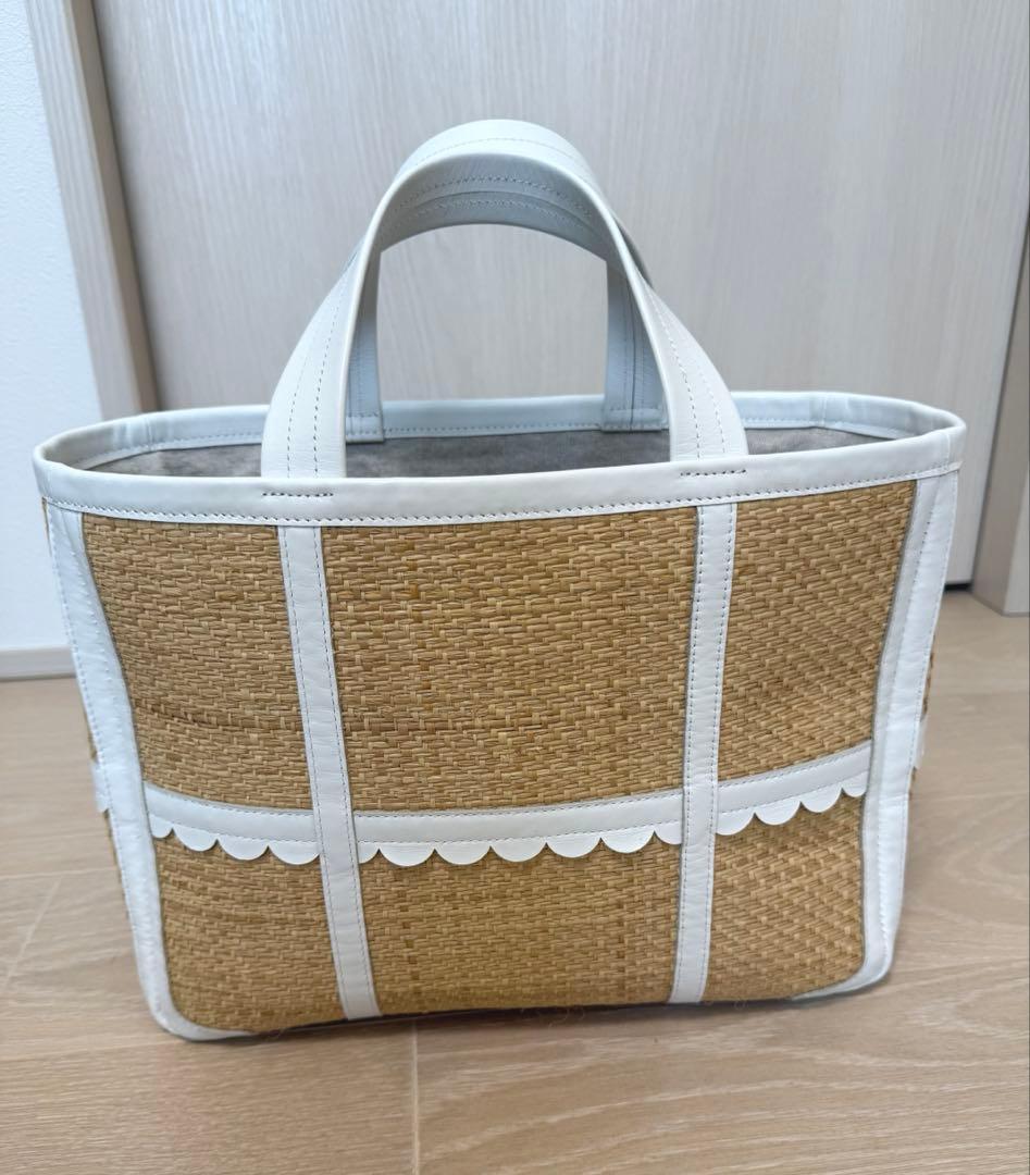 LUDLOW ラドロー スカラップ ラフィア トートバッグM 白