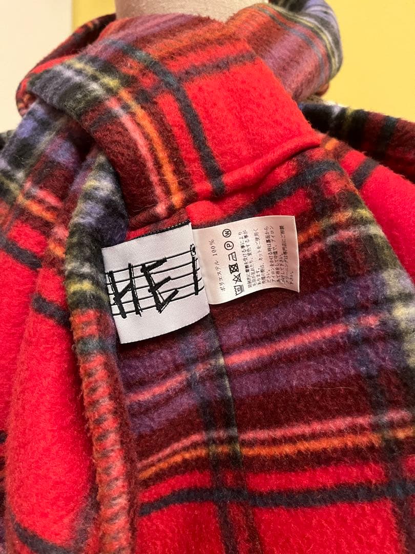 heihei リボンマフラー　チェック　赤　ピンク