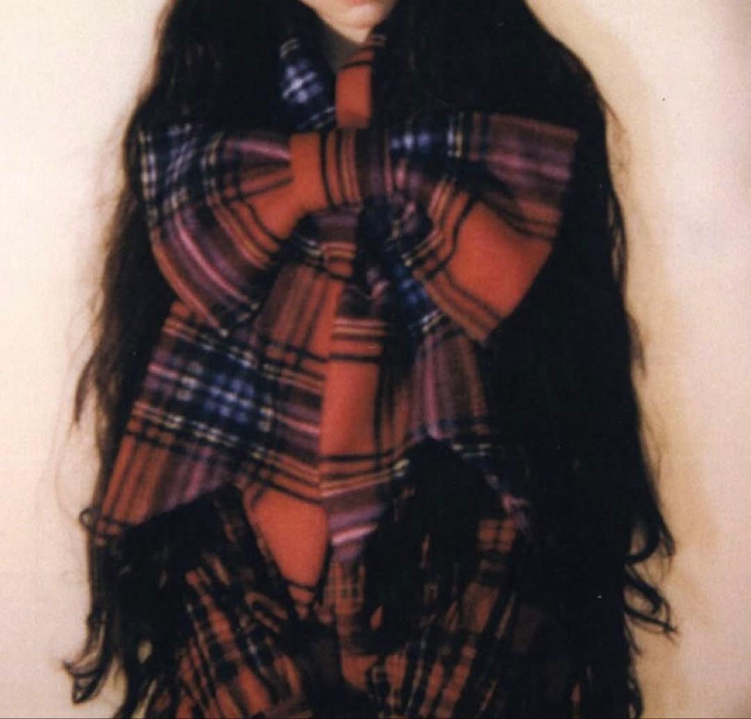 heihei リボンマフラー　チェック　赤　ピンク