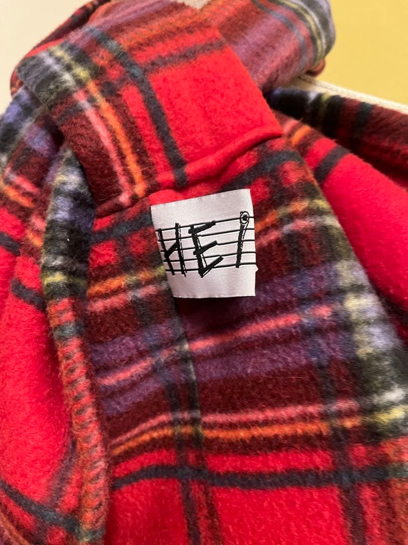 heihei リボンマフラー　チェック　赤　ピンク