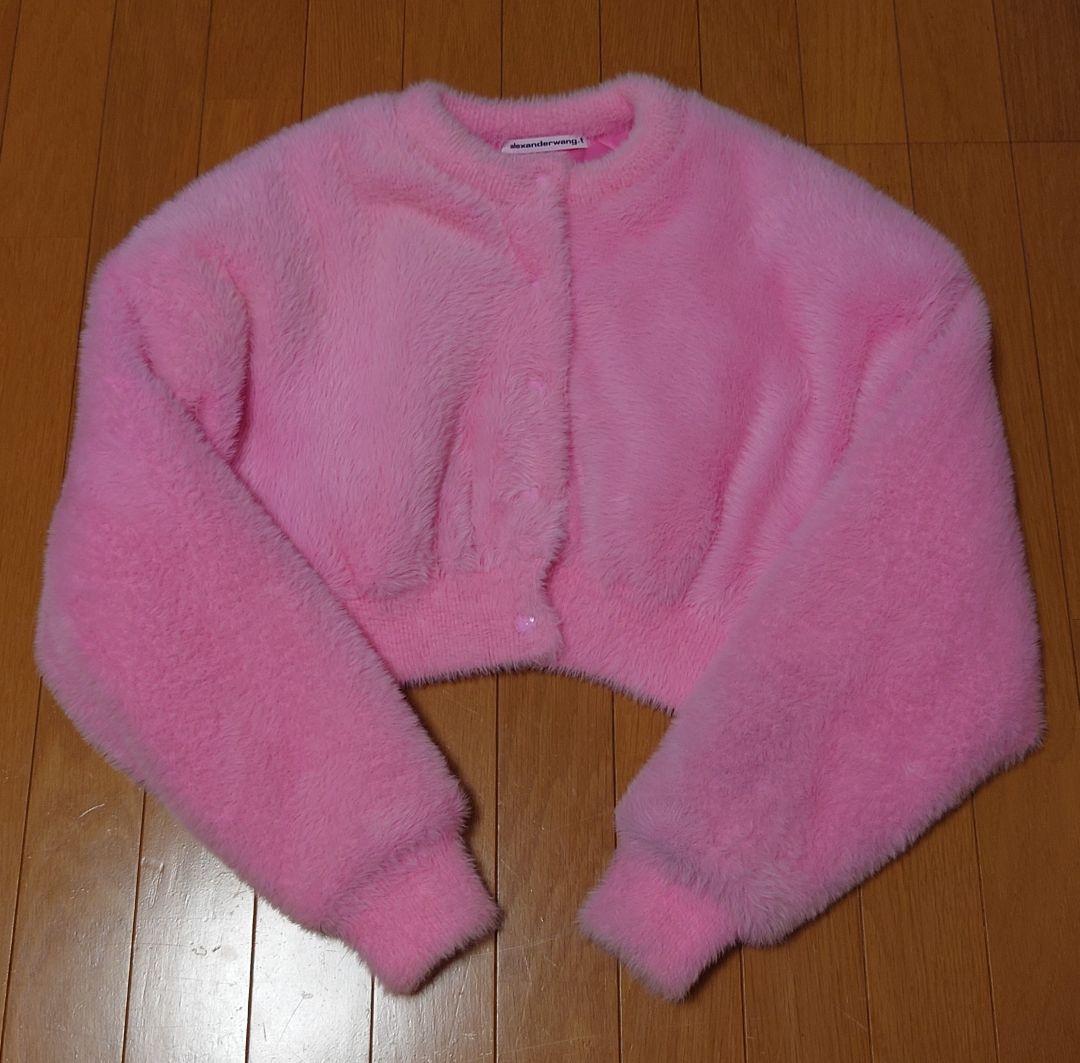 t- アレキサンダーワン　クロップド　ファー　ジャケット　ピンク　xs　ダウン