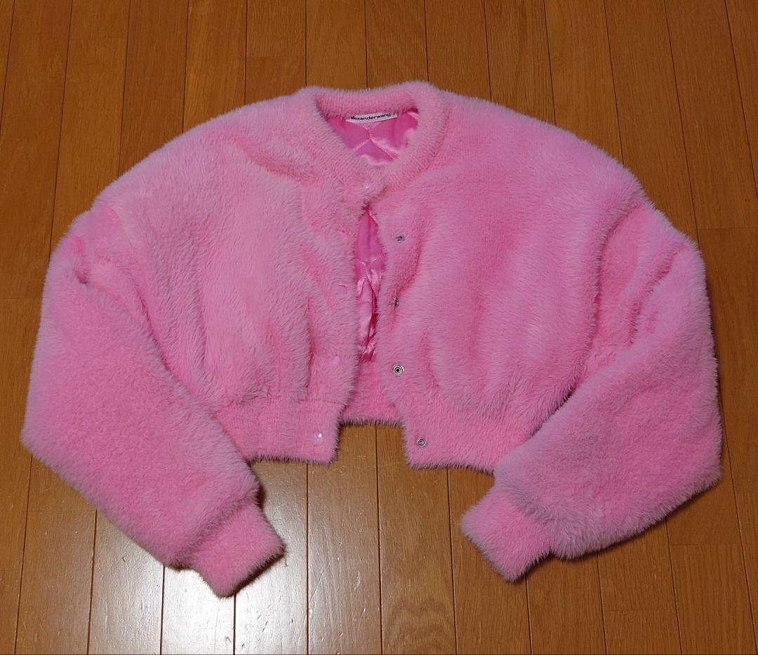 t- アレキサンダーワン　クロップド　ファー　ジャケット　ピンク　xs　ダウン