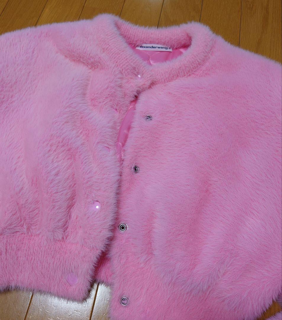 t- アレキサンダーワン　クロップド　ファー　ジャケット　ピンク　xs　ダウン
