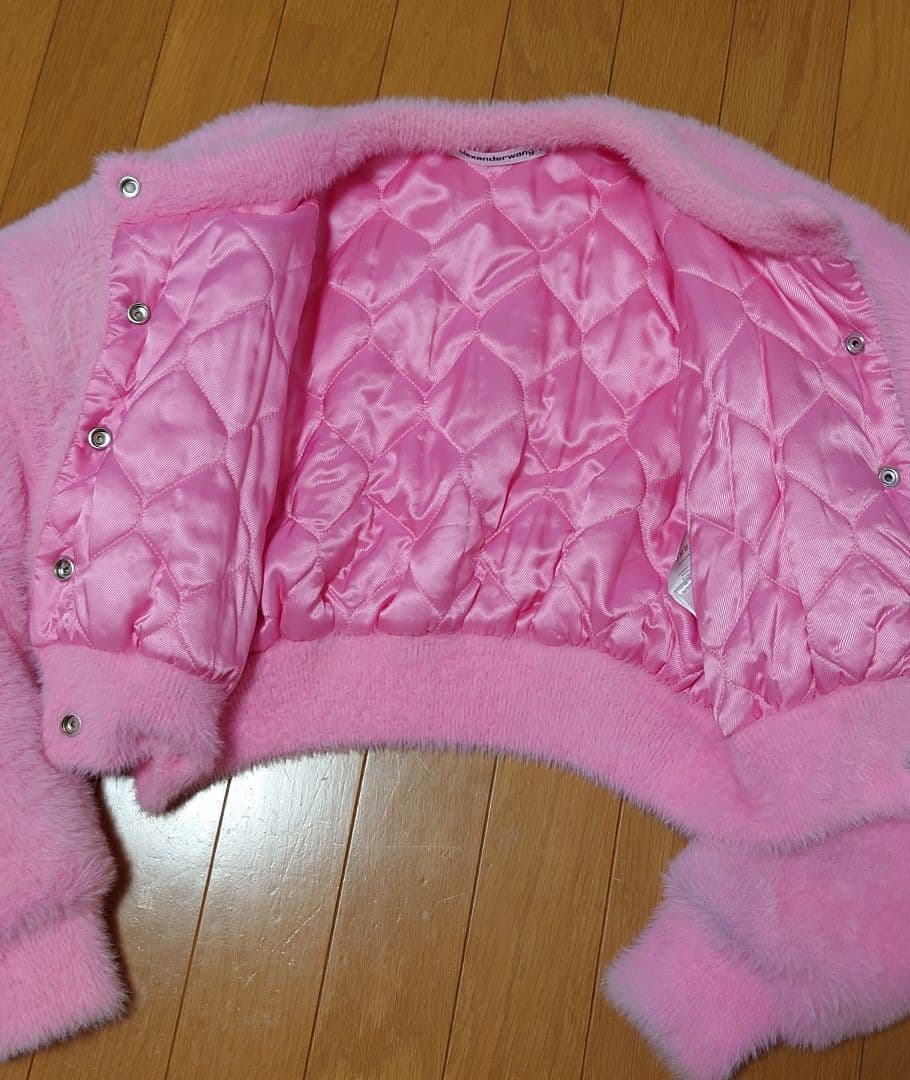 t- アレキサンダーワン　クロップド　ファー　ジャケット　ピンク　xs　ダウン