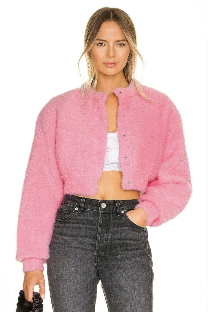 t- アレキサンダーワン　クロップド　ファー　ジャケット　ピンク　xs　ダウン