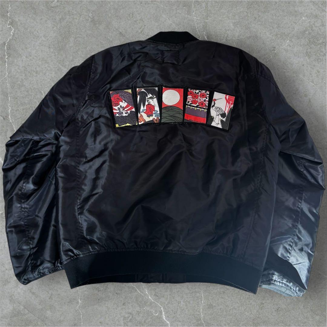 一二三屋 MA-1 フライトジャケット XL ブラック 花札柄 和柄