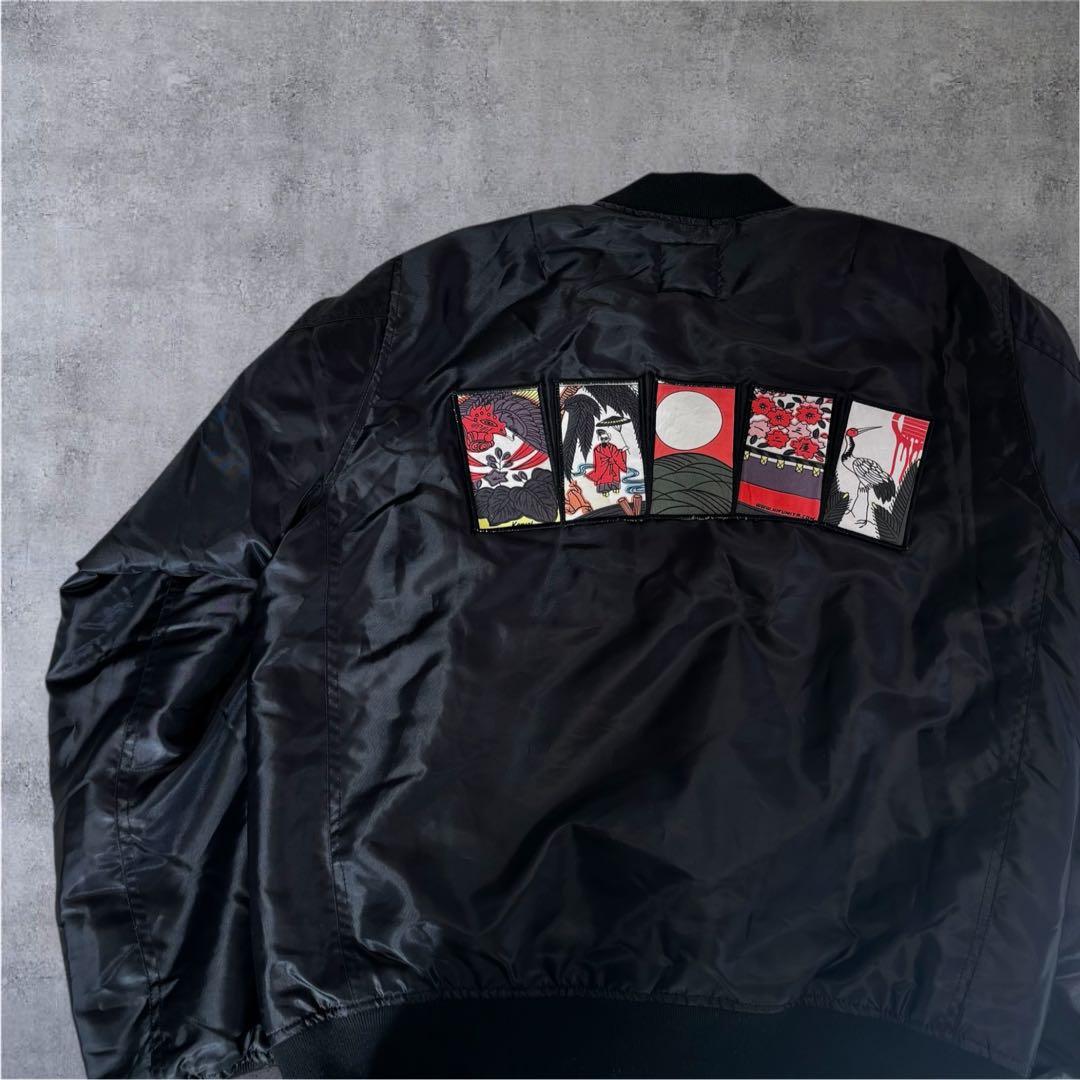 一二三屋 MA-1 フライトジャケット XL ブラック 花札柄 和柄