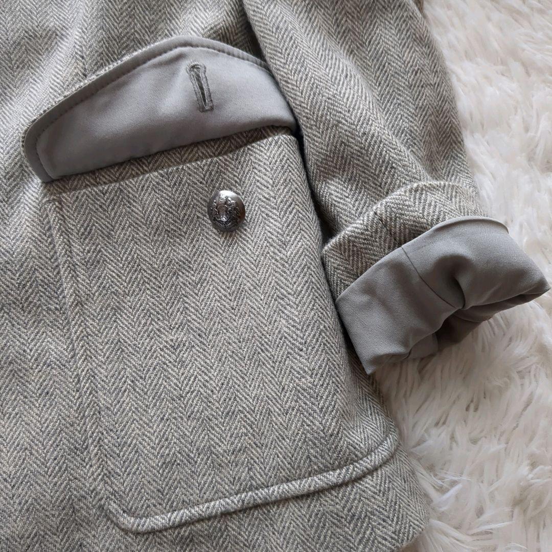 美品 ローレンラルフローレン ヘリンボーンブレザー 銀ボタン グレー M