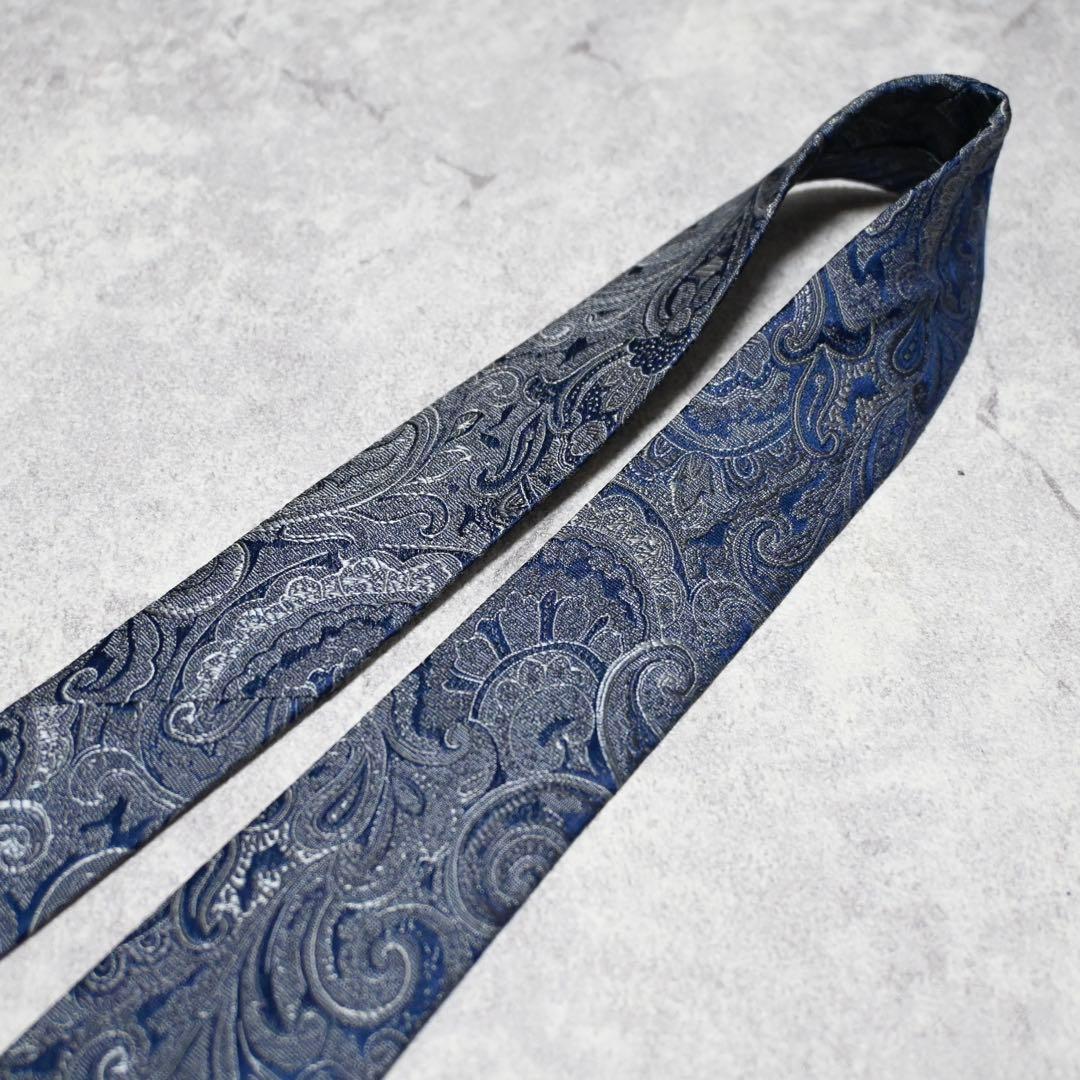 【未使用級】 ETRO エトロ ペイズリー ネイビー シルバー ネクタイ