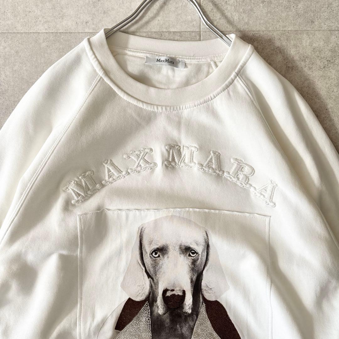 未使用級✨️マックスマーラ ストーン装飾 犬プリント トレーナー M 白 白タグ