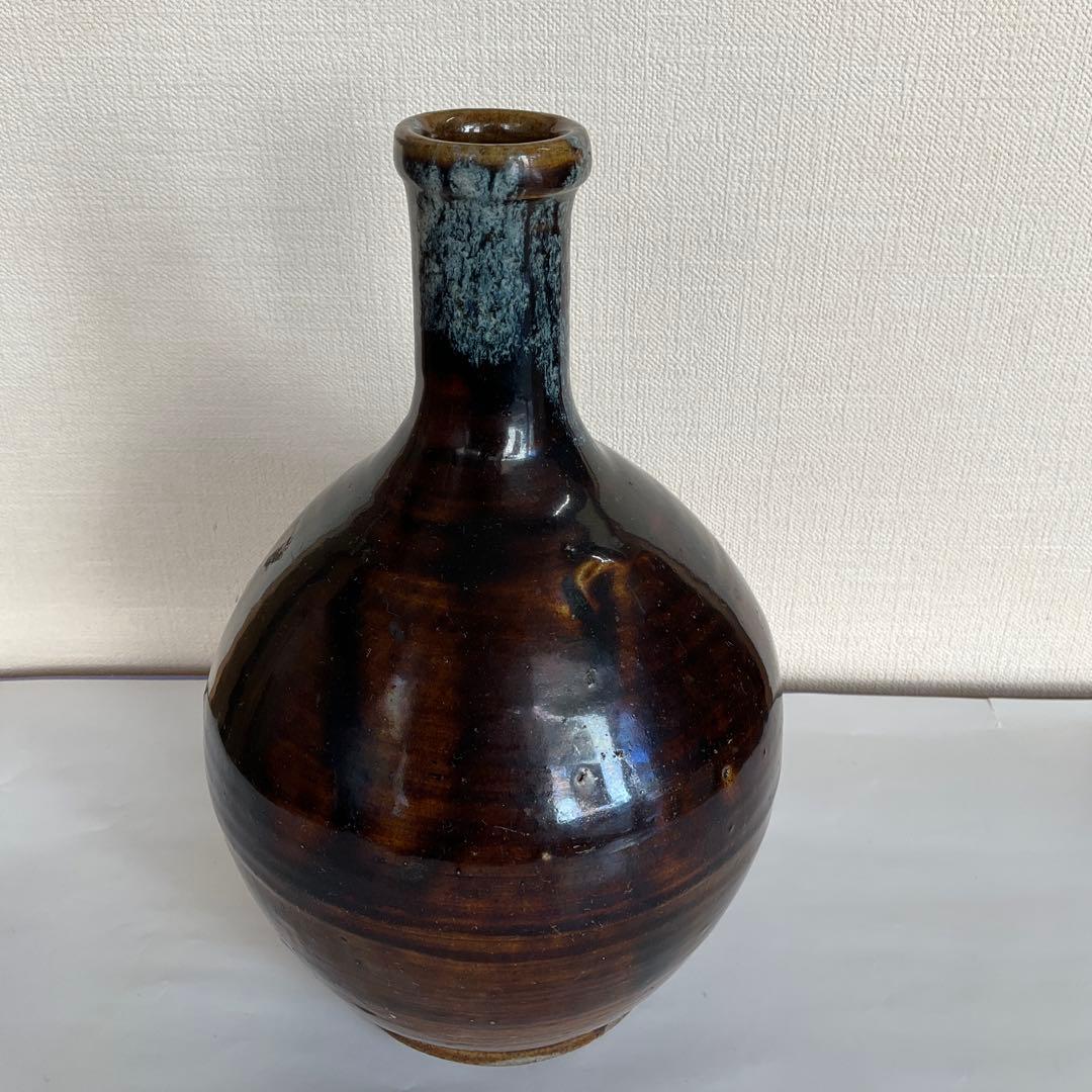 松代焼　褐釉白彩徳利　江戸時代後期〜明治時代頃