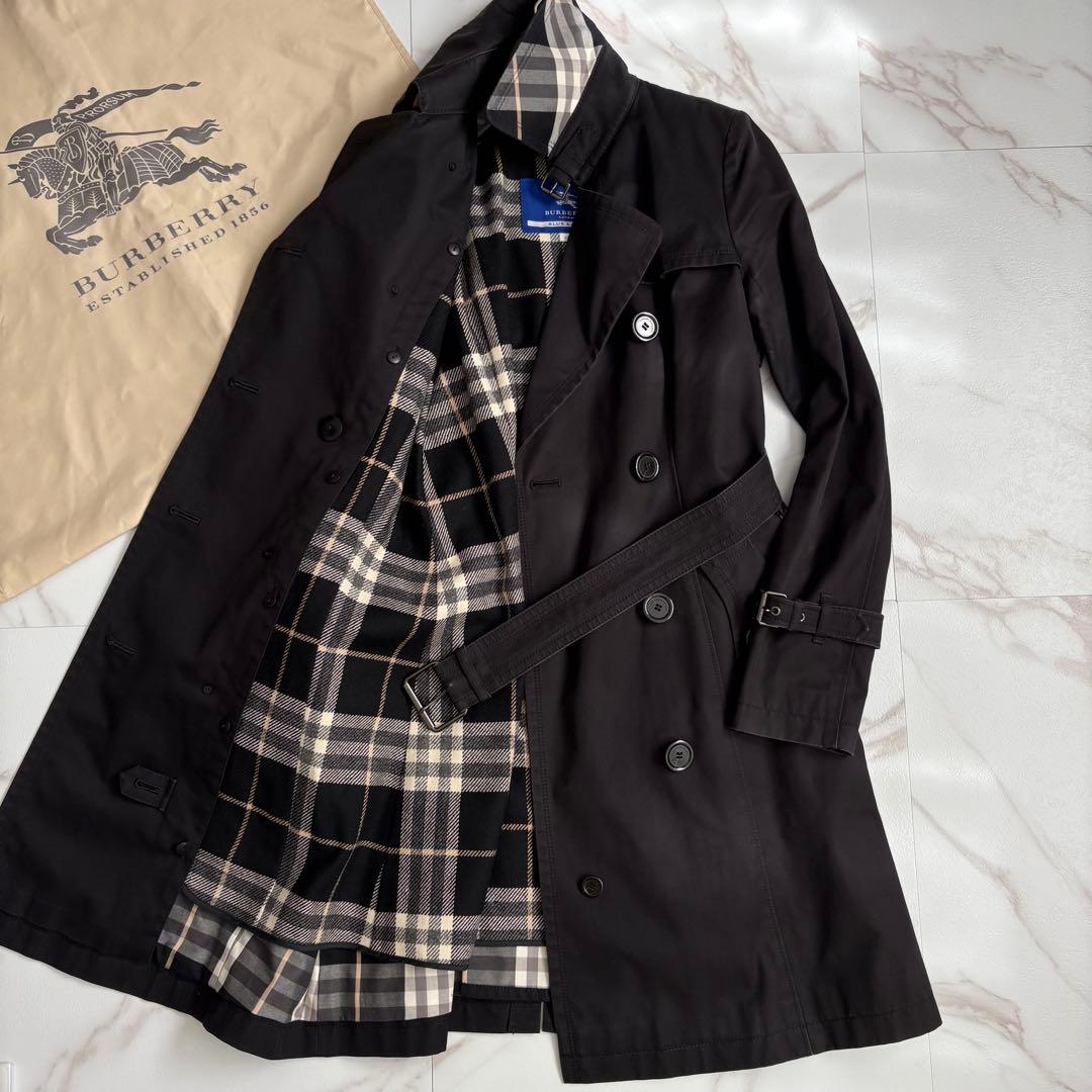 人気◆バーバリーブルーレーベル ライナー ベルト付 トレンチコート 黒 L