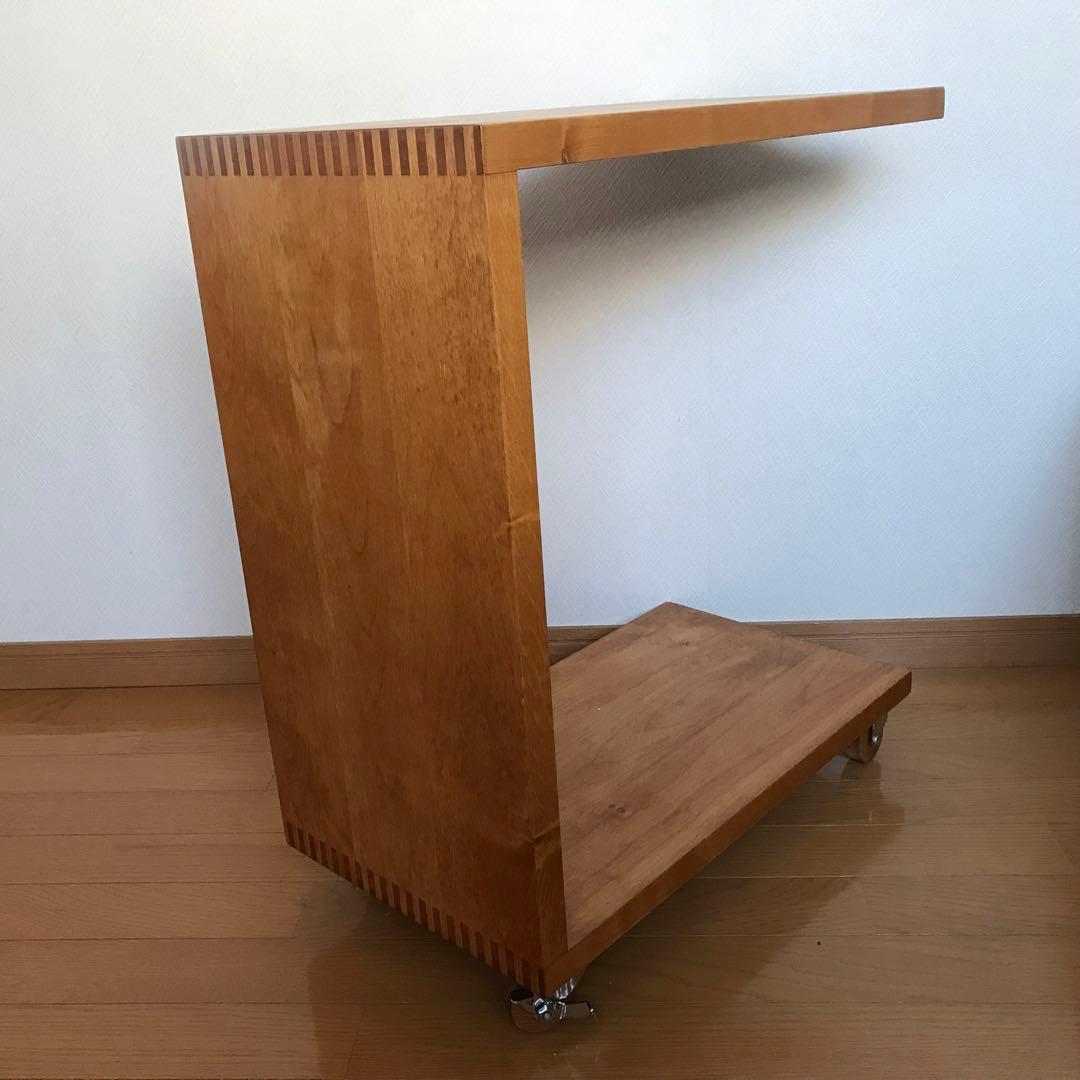 コの字 サイドテーブル キャスター付 木製 和モダン ベッドサイド ビンテ ージ