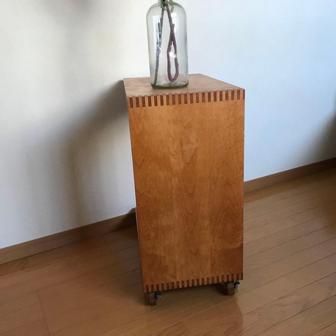 コの字 サイドテーブル キャスター付 木製 和モダン ベッドサイド ビンテ ージ