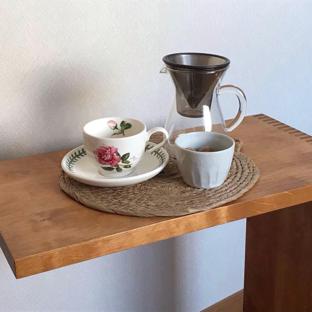 コの字 サイドテーブル キャスター付 木製 和モダン ベッドサイド ビンテ ージ