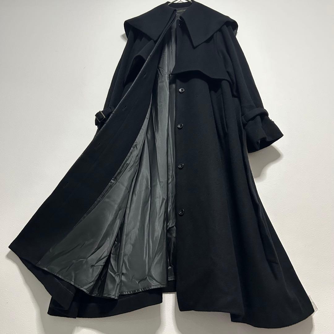 【匿名配送】アデュートリステス ウールピーバービッグカラーコート ウール 黒