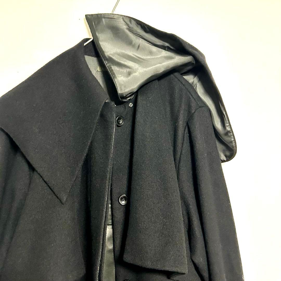 【匿名配送】アデュートリステス ウールピーバービッグカラーコート ウール 黒