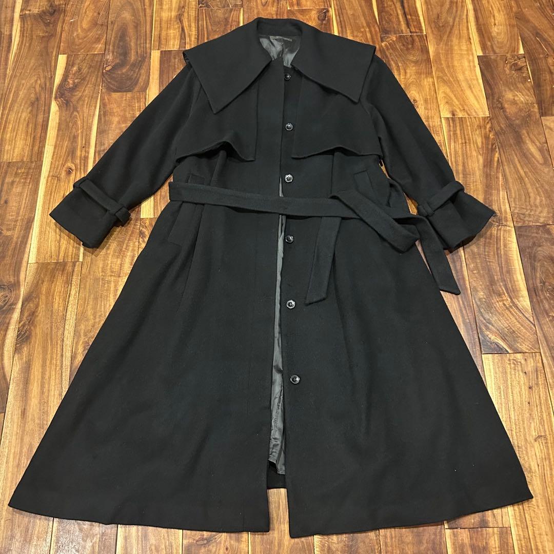 【匿名配送】アデュートリステス ウールピーバービッグカラーコート ウール 黒