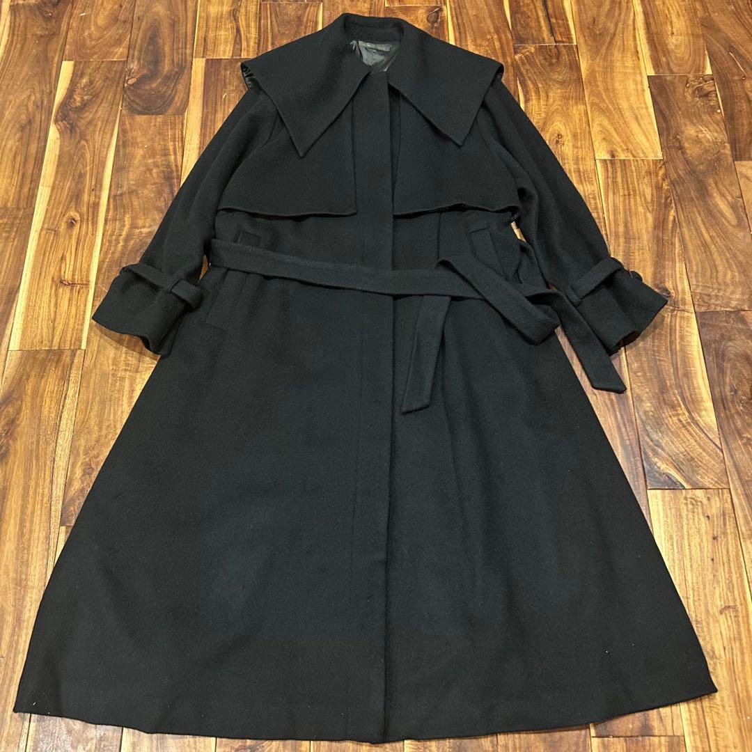 【匿名配送】アデュートリステス ウールピーバービッグカラーコート ウール 黒