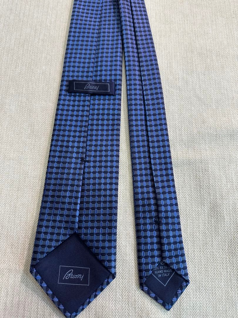ブリオーニ　ネイビー チェック柄 シルクネクタイ