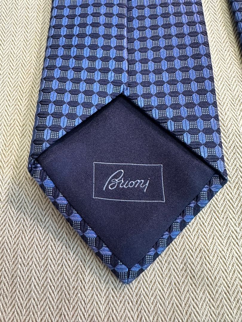 ブリオーニ　ネイビー チェック柄 シルクネクタイ