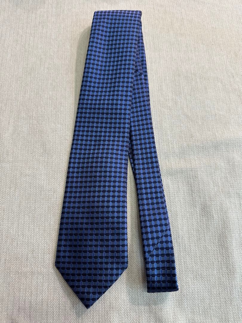 ブリオーニ　ネイビー チェック柄 シルクネクタイ