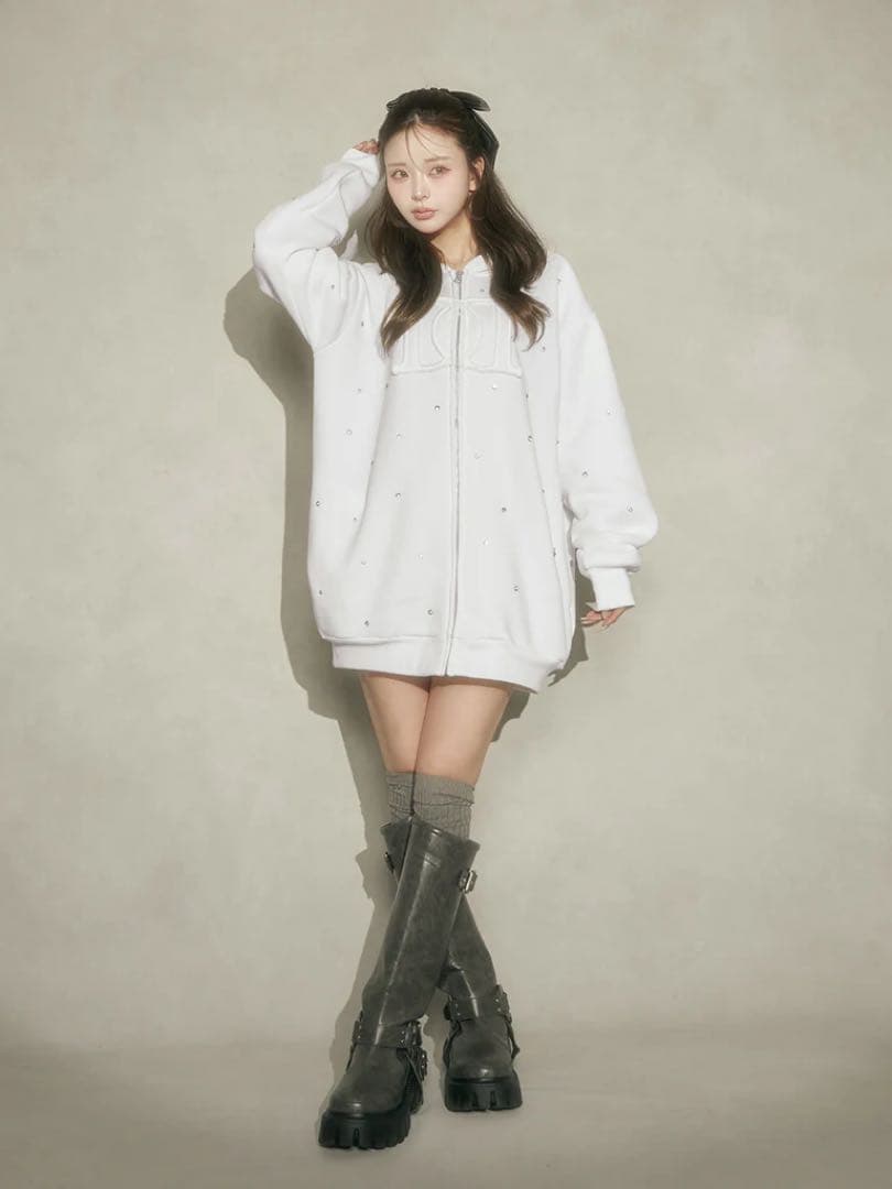 新品タグ付 ダーリッチ ホワイト DDロゴビジュージップパーカー フリー