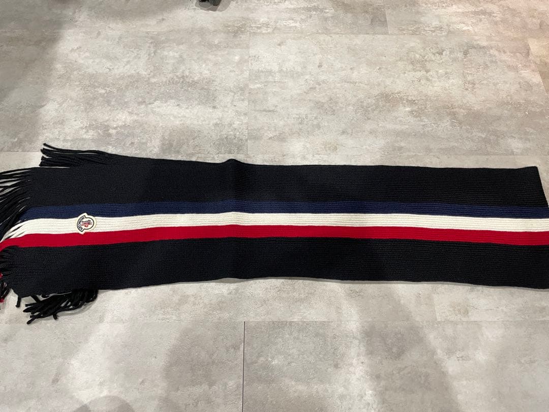 【箱、手提げ付き】Moncler ネイビー ストライプ マフラー