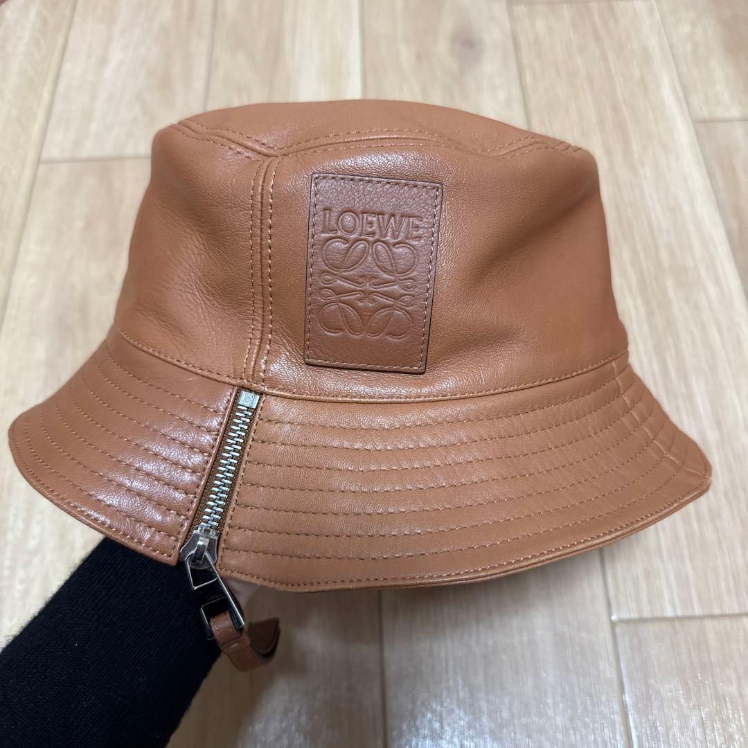 【美品】LOEWE ブラウンレザーバケットハット