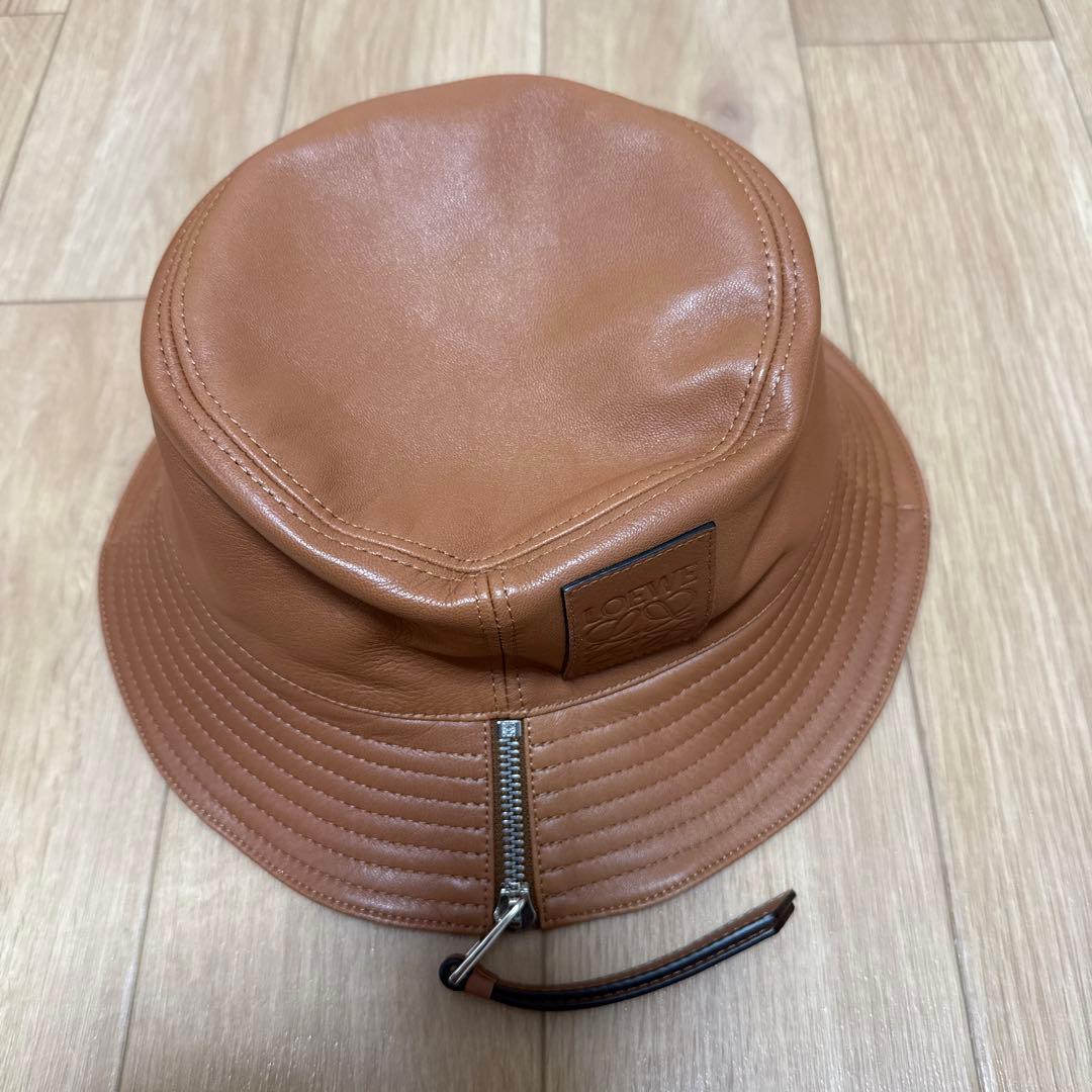 【美品】LOEWE ブラウンレザーバケットハット