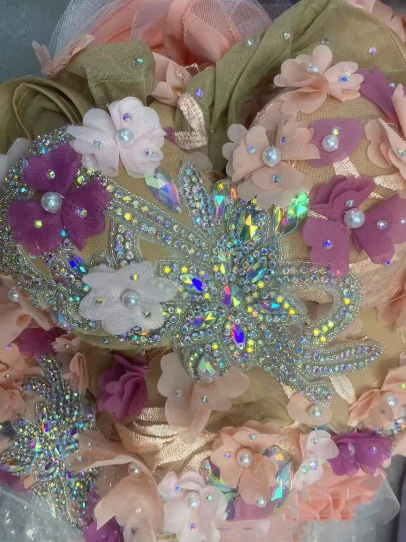 セールベリーダンス衣装 ブラスカートセット オレンジ系 花 オーダーメイド