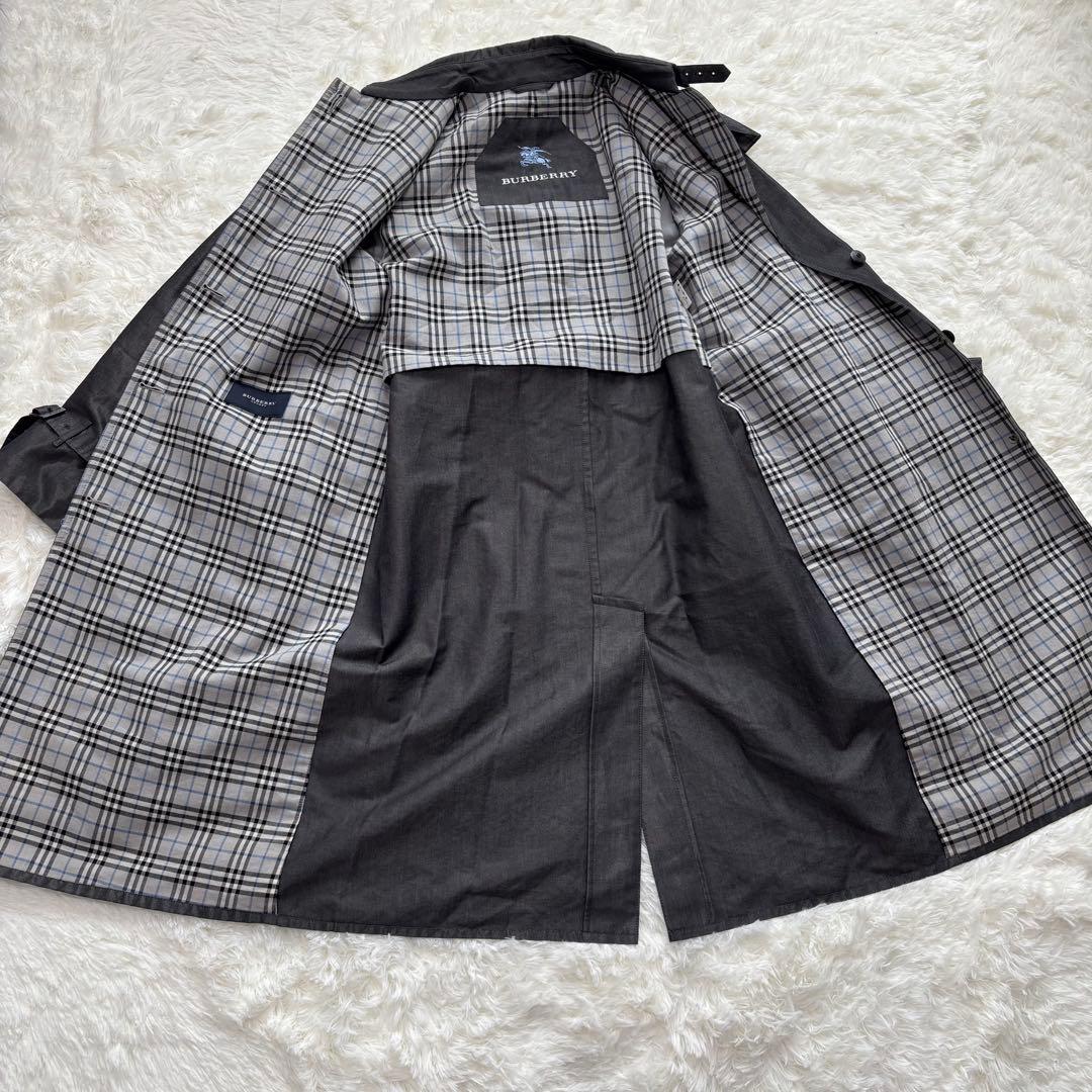 バーバリーロンドン　11号　グレー　ノバチェック トレンチコート　ロング　刺繍