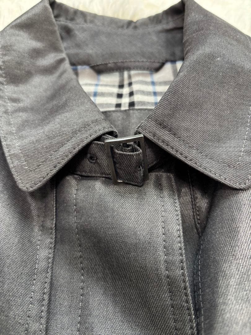 バーバリーロンドン　11号　グレー　ノバチェック トレンチコート　ロング　刺繍