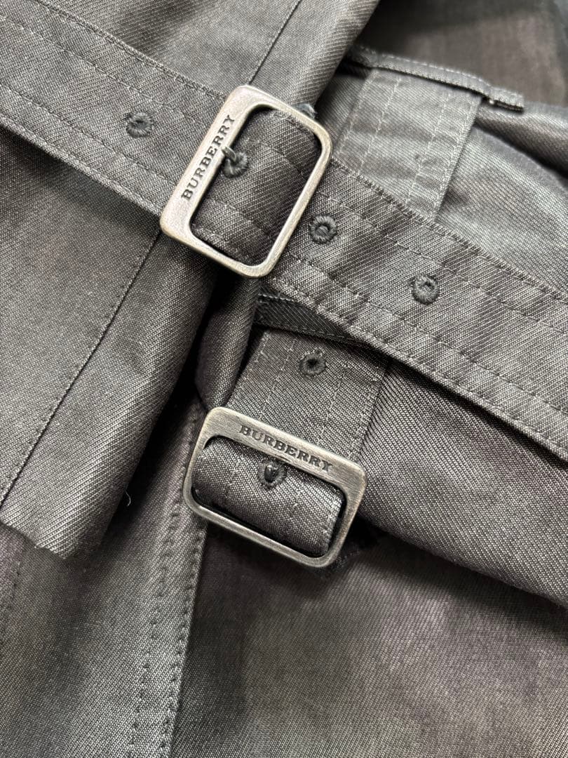 バーバリーロンドン　11号　グレー　ノバチェック トレンチコート　ロング　刺繍