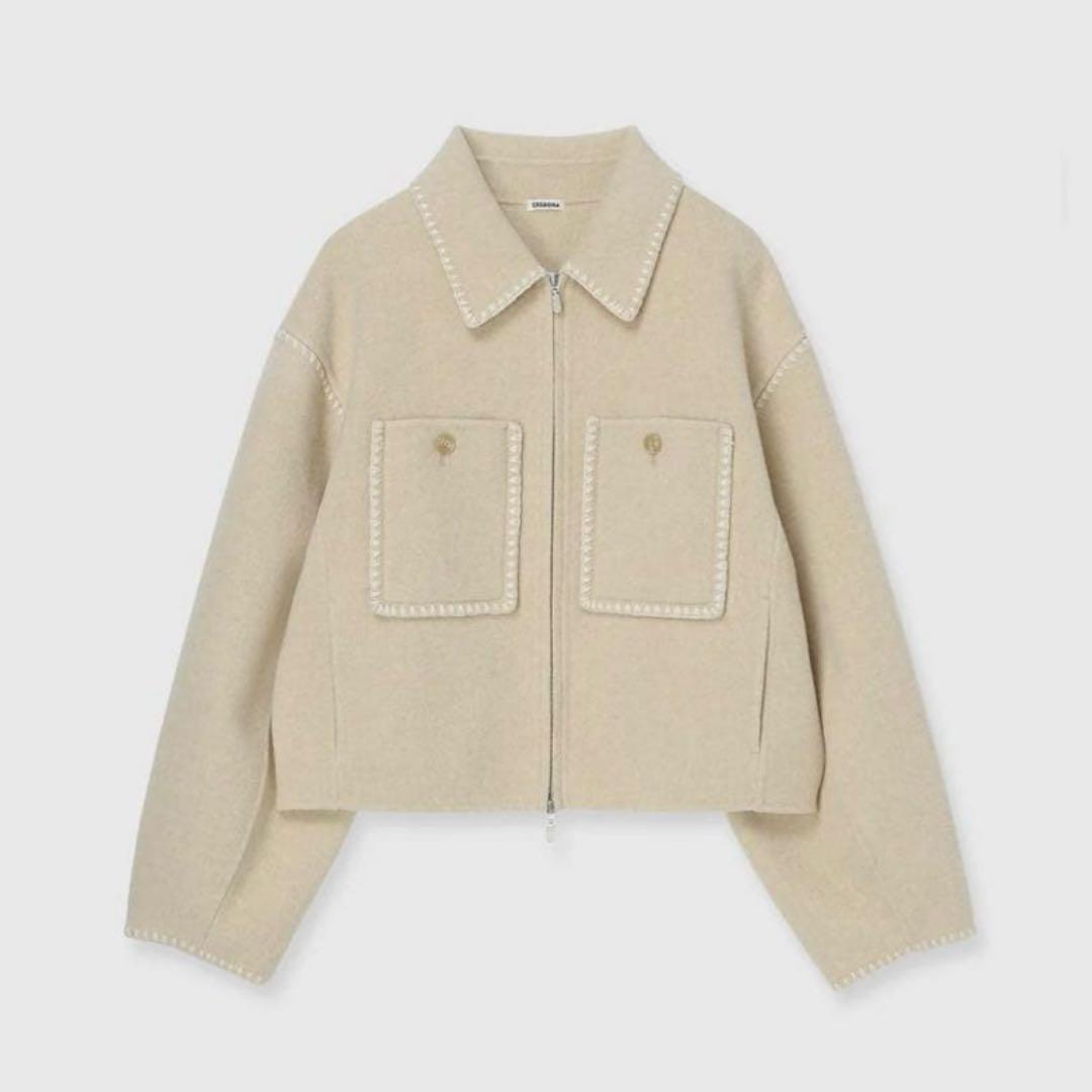 ジャケット・アウター WOOL EMBROIDERY SHORT ZIP JACKET