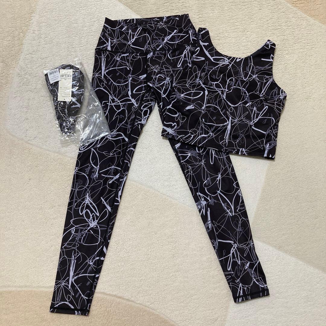 スカーラ　lava リボンフラワーブラトップ、スパッツ、ヘアーバンド　3点セット