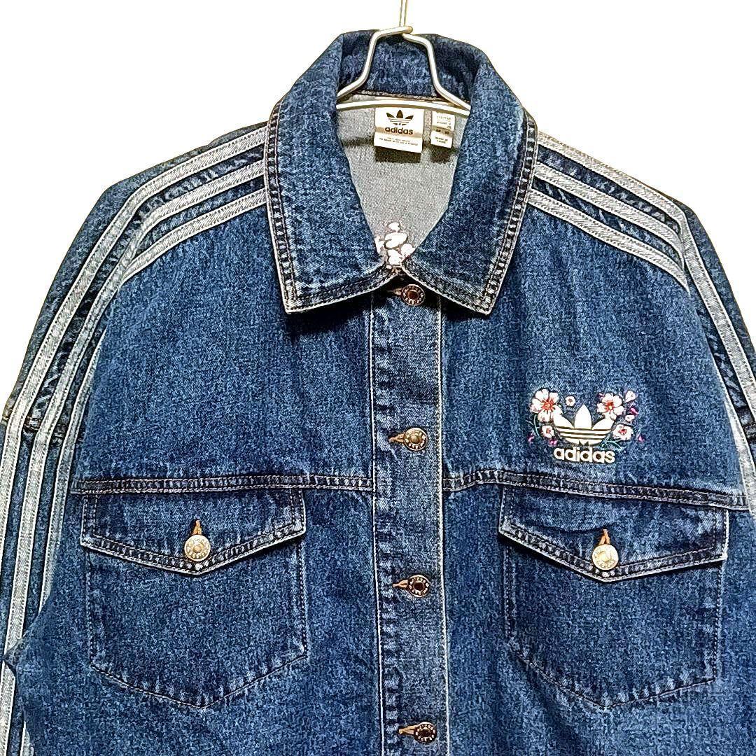 【美品★2XL】アディダス　花柄　刺繍　短丈　デニムジャケット　Y2K