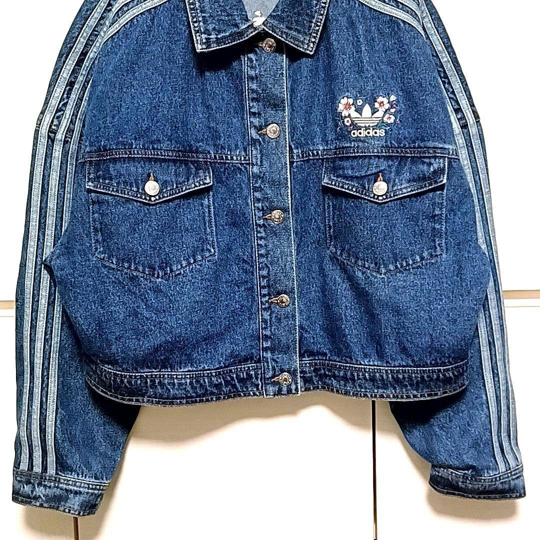 【美品★2XL】アディダス　花柄　刺繍　短丈　デニムジャケット　Y2K