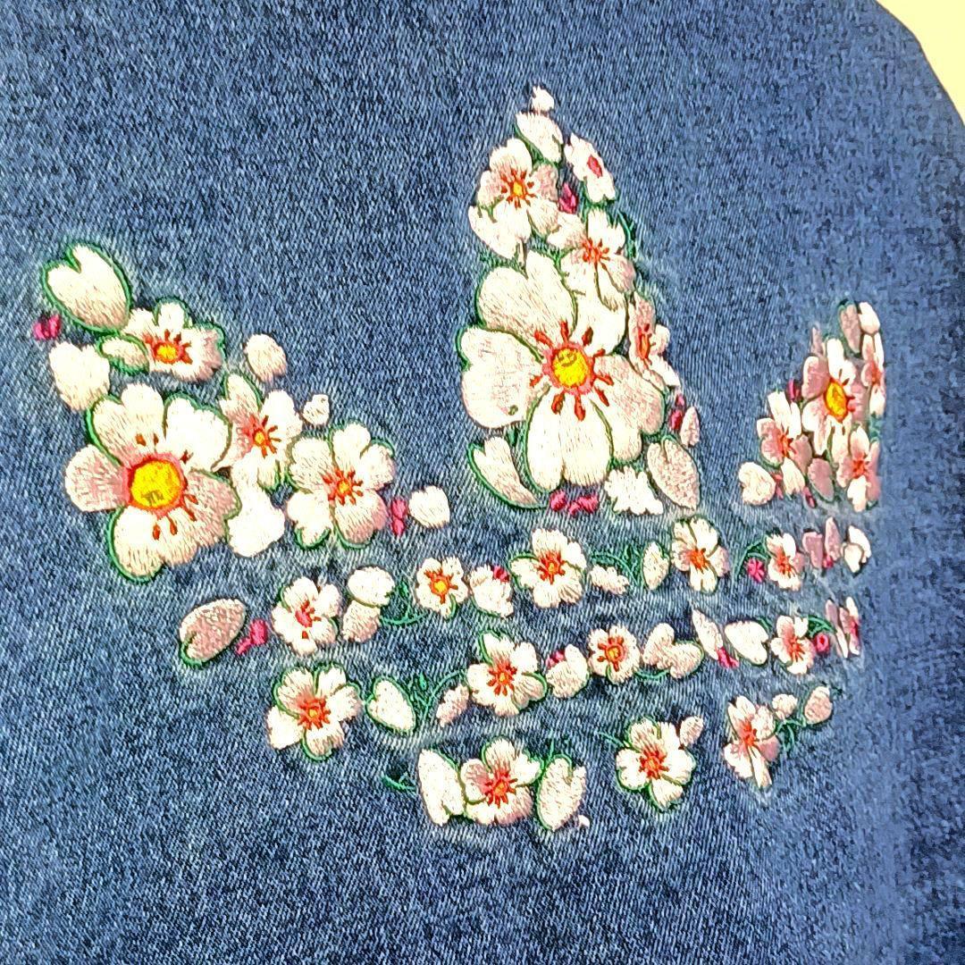 【美品★2XL】アディダス　花柄　刺繍　短丈　デニムジャケット　Y2K