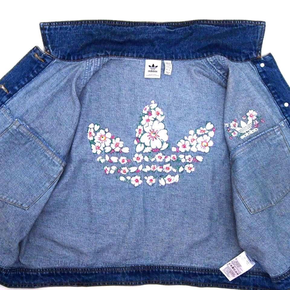 【美品★2XL】アディダス　花柄　刺繍　短丈　デニムジャケット　Y2K