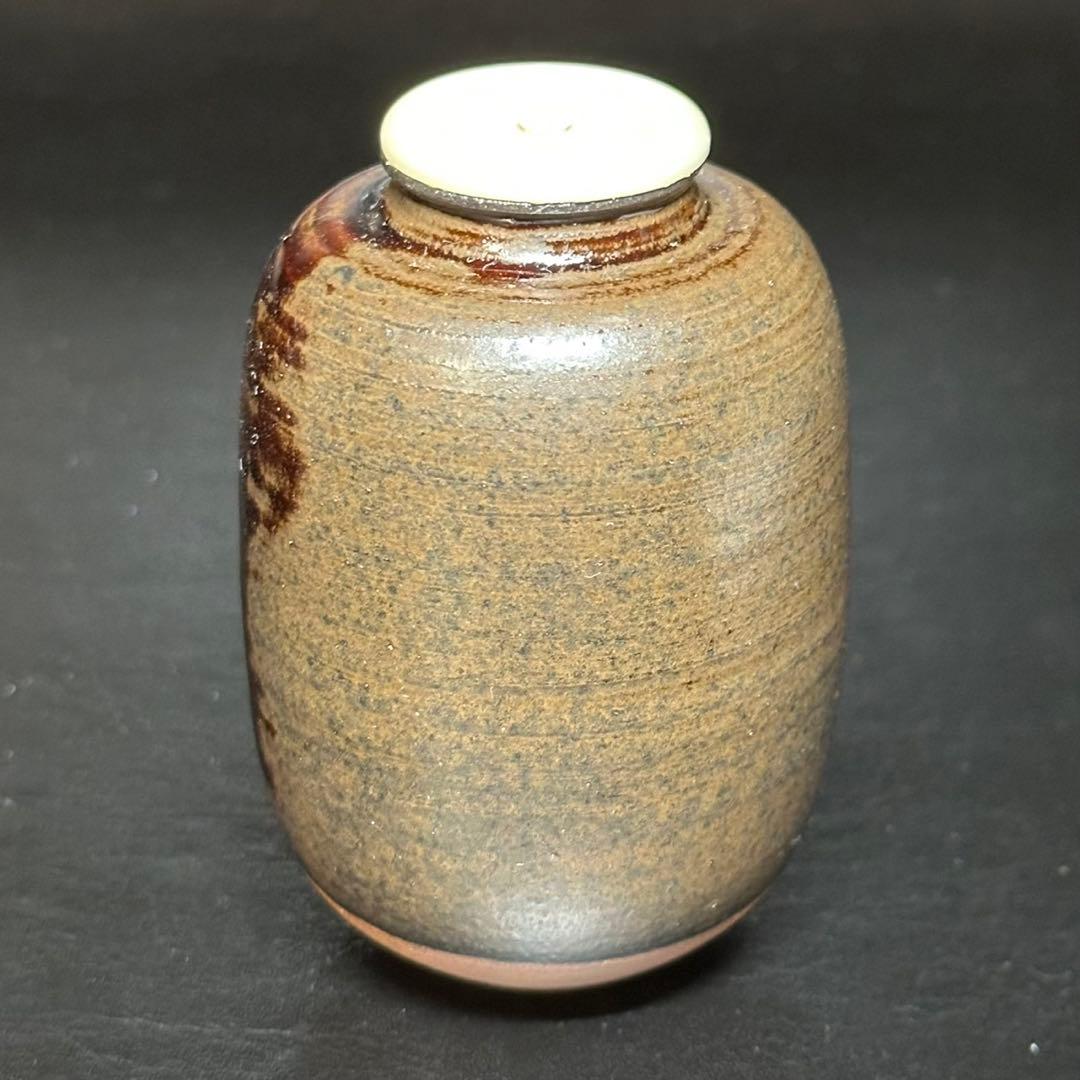 ★茶道具！古瀬戸 在中菴肩衝写 茶入！撫子金欄『笹田 仁史』作！共箱/仕覆付！★