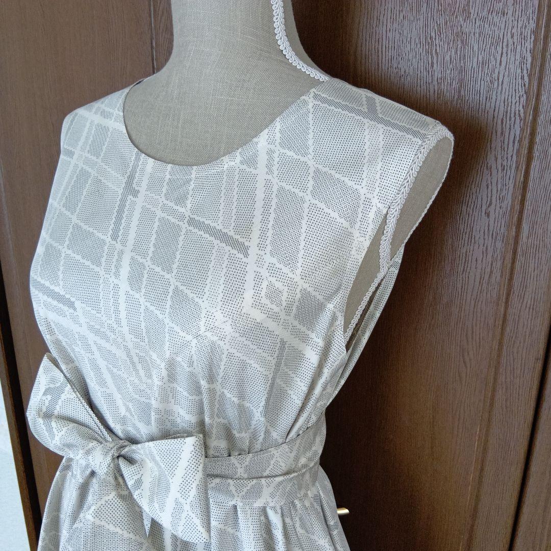 着物リメイク＊本場白大島紬＊ノースリーブテント型フレアーワンピース