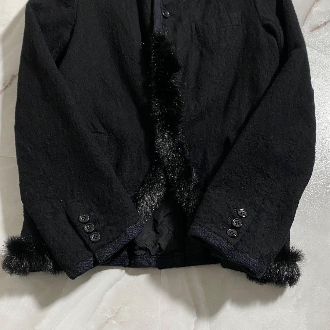 B18137 ブラックコムデギャルソン ファーパッチウール縮絨ジャケット 黒XS